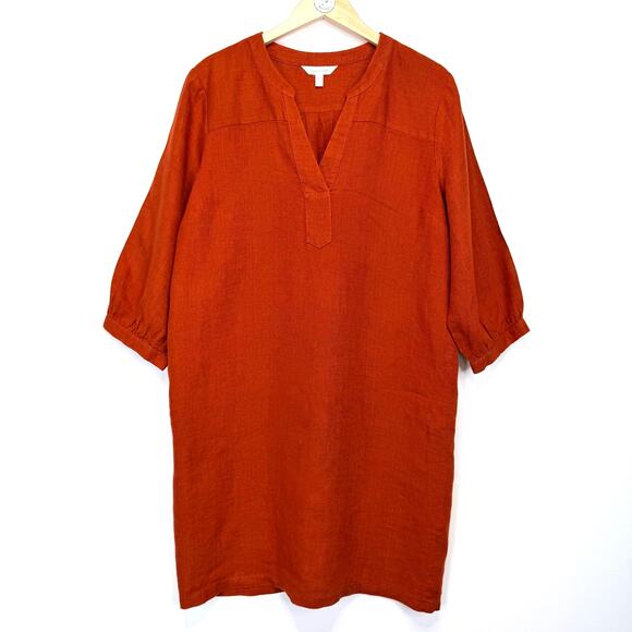 Garnet Hill Linen Artist Smock Shift Dress Womens L Paprika Boho Pockets Casual - Picture 4 of 11